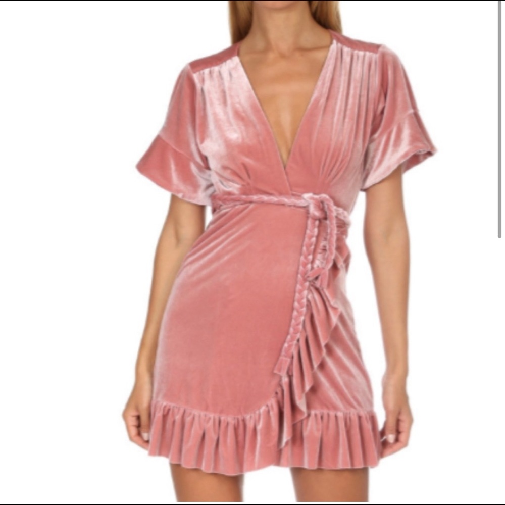 Gorgeous Misa Los Angeles pink velvet wrap dress.